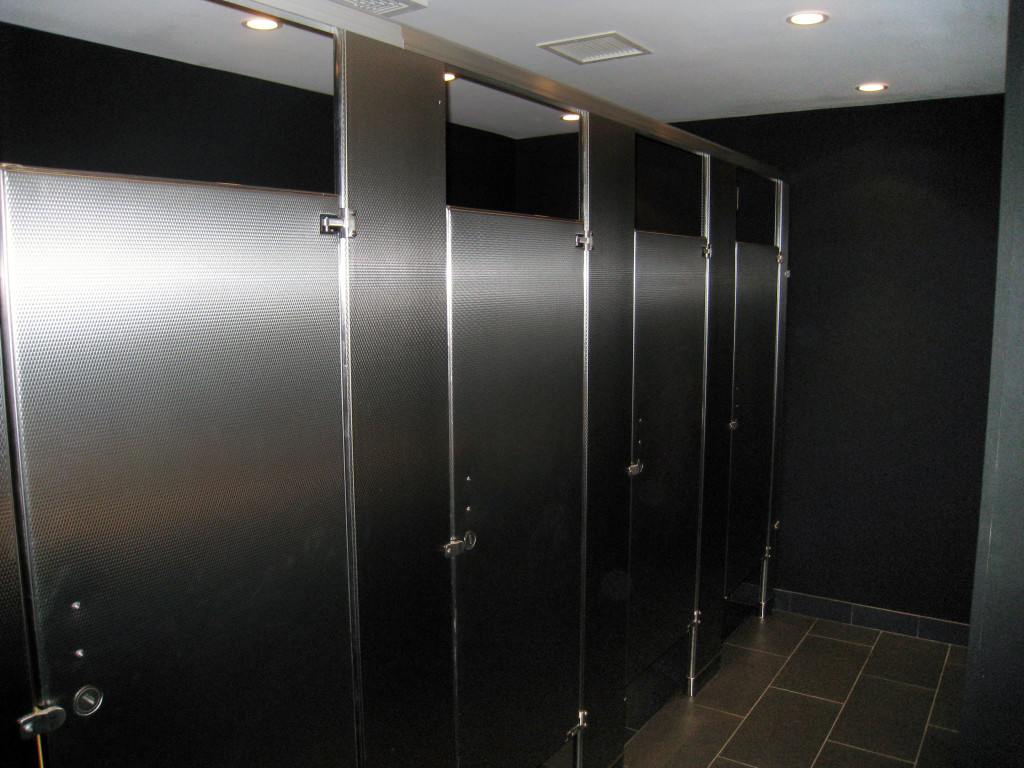 Floor Mounted Overhead Braced, Embossed Diamond Finish, Stainless Steel Toilet Partitions