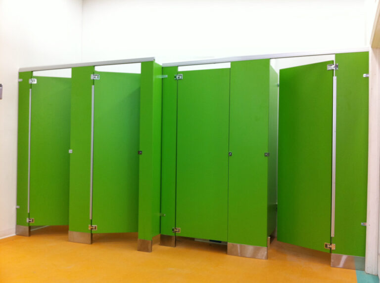 Ultimate Privacy, Floor Mounted Overhead Braced , Powder Coated Steel Toilet Partition