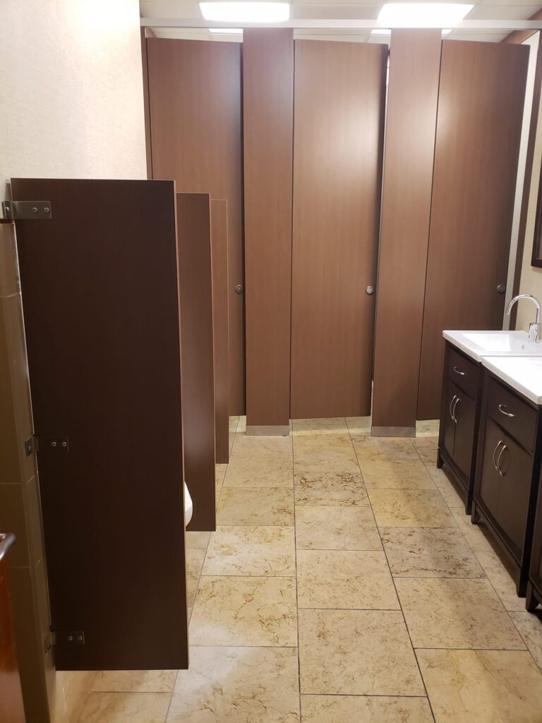 Maximum Privacy, Floor Mounted Overhead Braced, Mavi New York's HPL Toilet Partitions w/ 95" Door