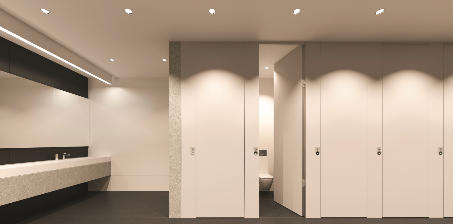 Floor-to-Ceiling HPL, Snow White Touchless Partitions