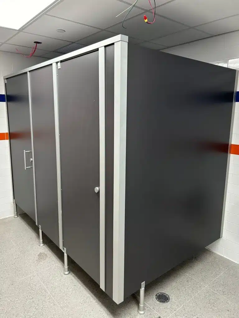 Floor Mounted Overhead Braced Bobrick Evolve 72 Inch CGL Phenolic Toilet Partitions