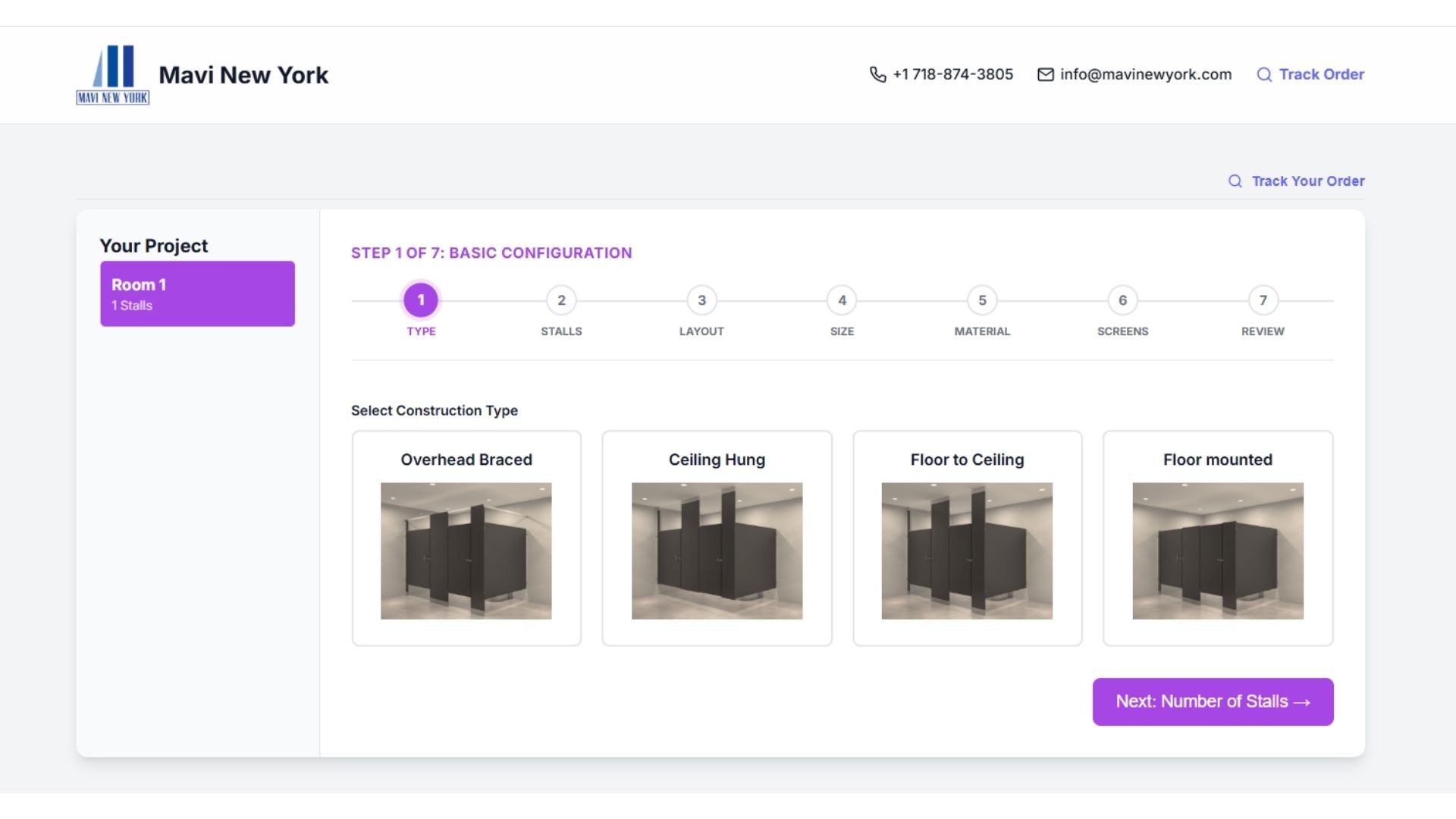 Mavi New York online toilet partition planner